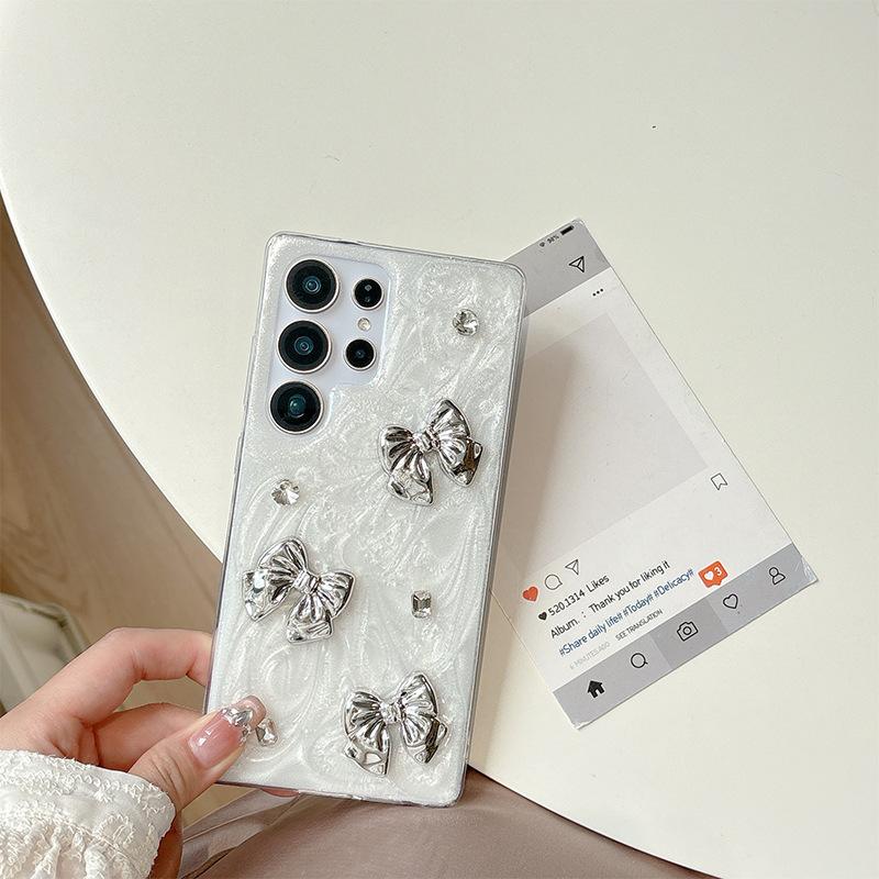 

For Samsung S25ultra Glue Glitter Mobile Phone Case S24 Bow S23 Love Three-dimensional A55 Korean Ins For Samsung A14