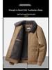 Men's Casual Fleece-Lined Warm Workwear Jacket – Retro Turn-Down Collar Coat for Autumn and Winter.