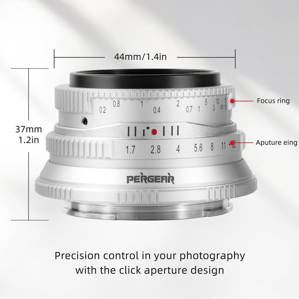 Pergear 25mm Large Aperture Manual Camera Compact and Ideal for Everyday Street and Landscapes F1.7 APS-C Lens, Lightweight, Photography, Portraits,