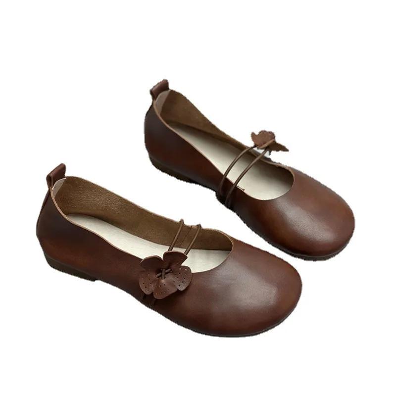 Модные туфли на плоской подошве из старой коровьей кожи для женщин — фото 6