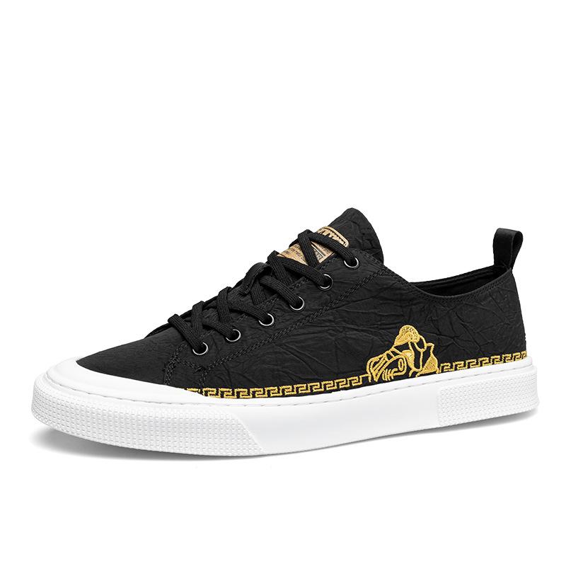 Sommer neue Herrenschuhe atmungsaktiv lässige Sport-Board-Schuhe Herren koreanische Version trendige Stickerei vielseitige Schnür-Canvas kleine weiße Schuhe