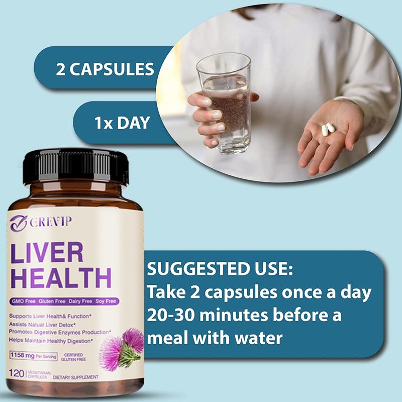 CREVIP Milk Thistle Liver Care Capsules, 1158mg, Plant Extract Liver Care, Digestive Diet Capsules, Suitable for Adults