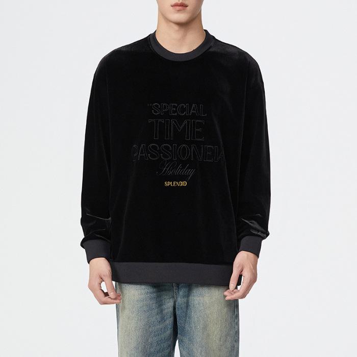 

Бархатный зимний американский ретро-свитер с капюшоном, мужской свободный большой размер, одежда с длинным рукавом, топ, мужской модный бренд 4XL чёрный