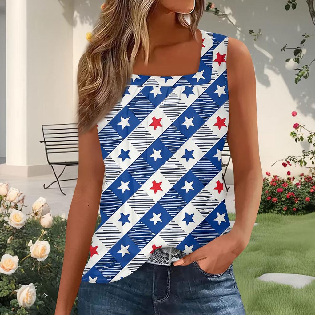 Dámský módní plisovaný top s potiskem a čtvercovým výstřihem