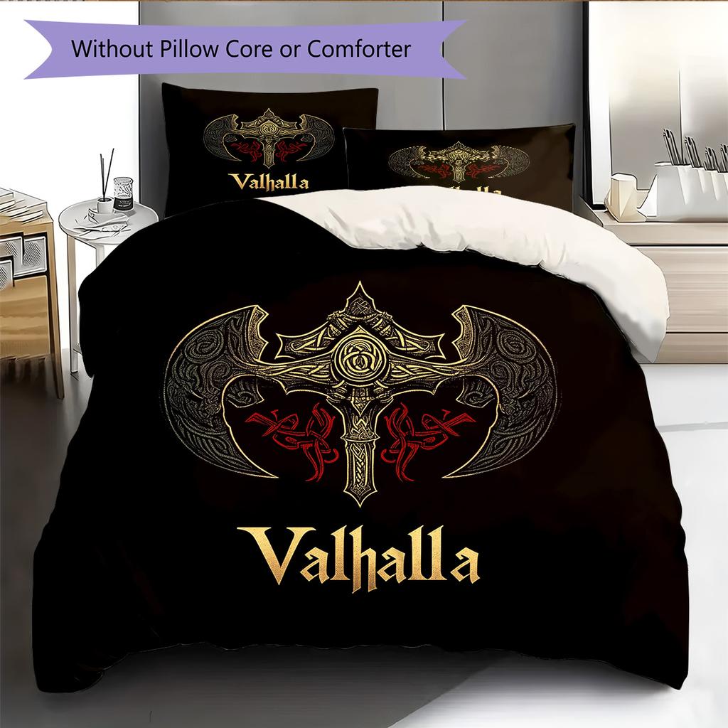 Viking battle axe Pattern Bedding Quilt Set Quilt Cover Pillowcase Home Decoration Gift (1 * duvet cover + 2 * pillowcase, without core)