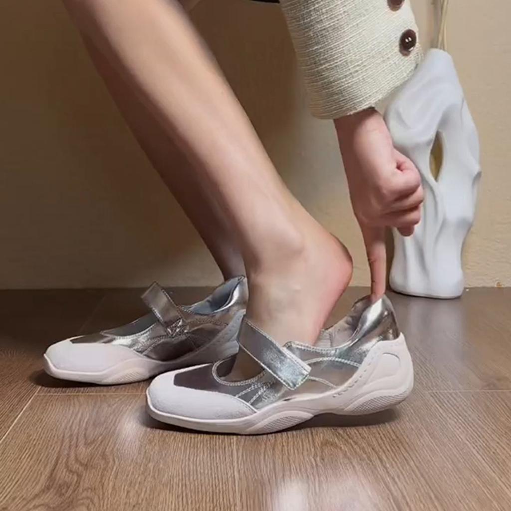 Versatile Velcro Single Shoes One Pedal Casual Mary Jane Shoes Functional Wind Ballet Shoes