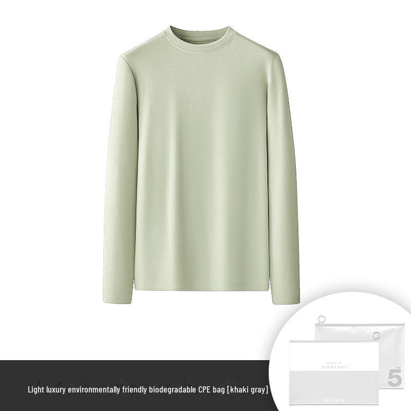 Men's Warm Double-Faced Fleece Tencel Top: Thickened, Velvet, Round-Neck, Solid Color, Perfect for Autumn and Winter.