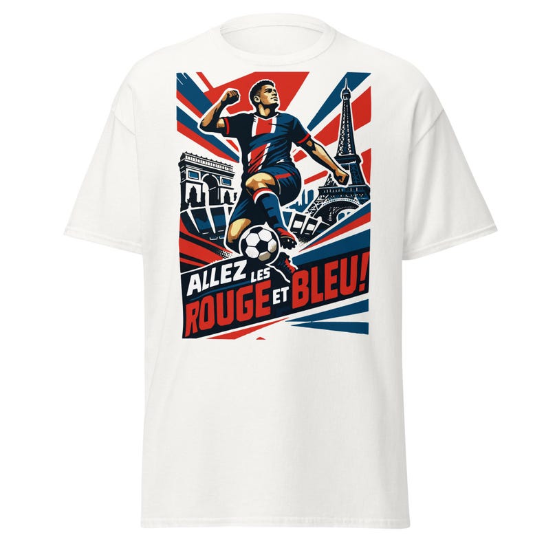 Paris Soccer T-Shirt – Allez Les Rouge et Bleu French Football Fan Tee XL