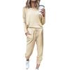 R20 2Pc Frauen Reine Farbe Anzug Langarm Freizeit Pocket Home Jogginghose Sets