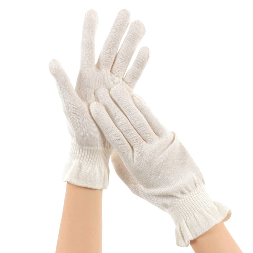 Silk Gloves for Hand and Comfortable Sleeping Gloves for a Relaxed Made in Japan Care, Moisturizing, Comfortable, Fit. (1 Pair, White).