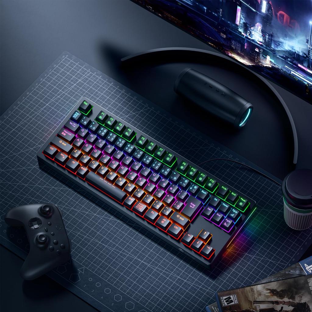 iClever G06 (Black) Tenkeyless Mechanical Gaming Keyboard with Red Switches, Japanese Layout, Wired, 91 Keys, 80% Size, Customizable, 24 Backlight
