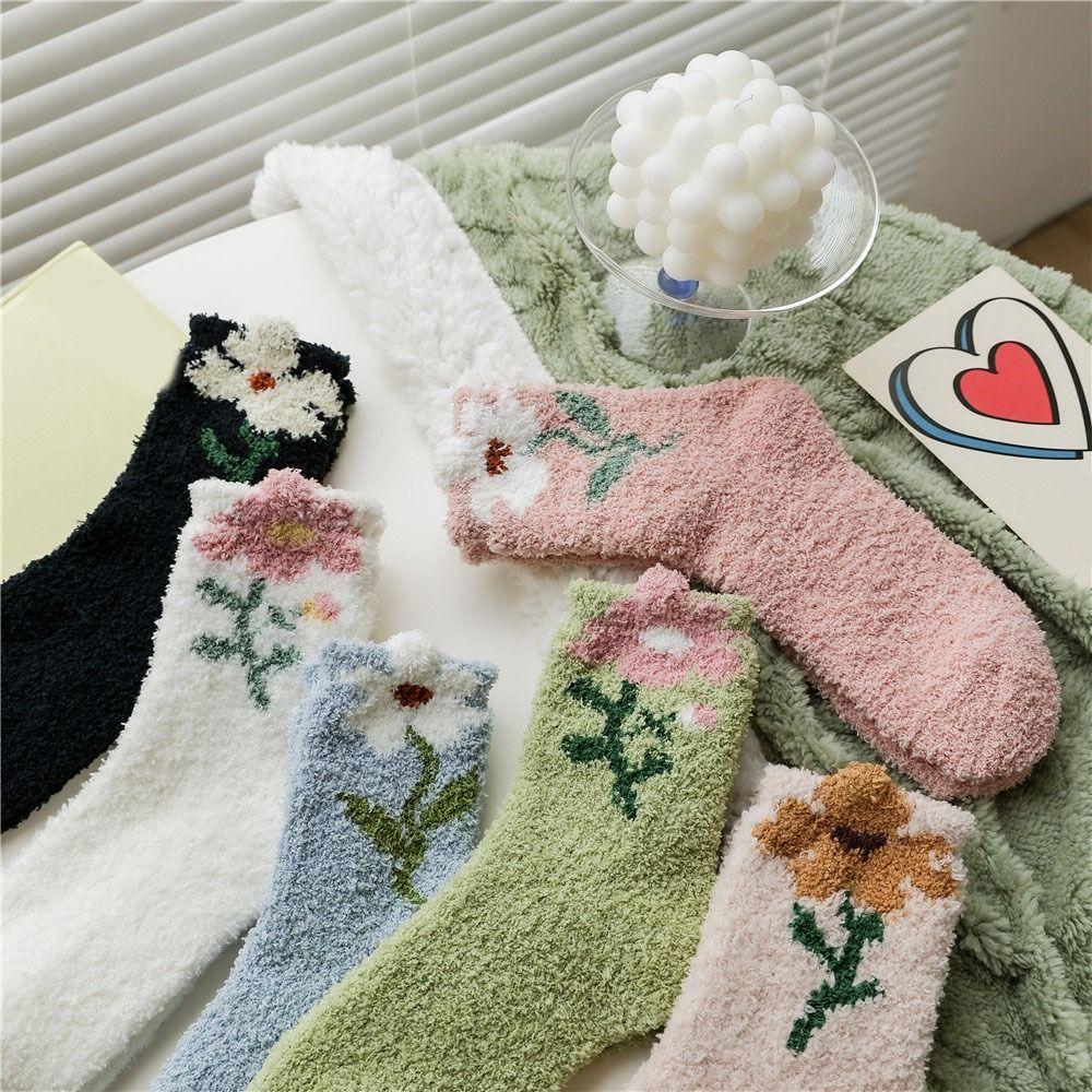 6Pairs Thickened Floor Plush Socks Winter Warm Socks Women Sweet Coral Fleece Socks  For Female Men
