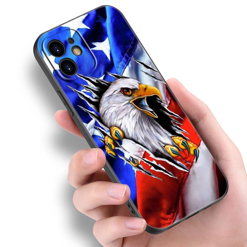 Custodia per telefono con aquila bandiera americana USA per Apple iPhone 14 13 12 Mini 11 Pro Max 7 8 XR X XS 7 8 Plus SE 2020 2022 Cover Nera