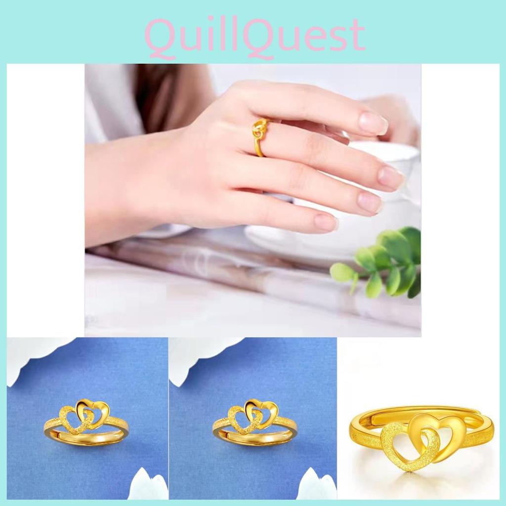 Delightful Gold-plated Adjustable Ring Featuring Double Heart Shape Enchanting Jewelry For Ladies