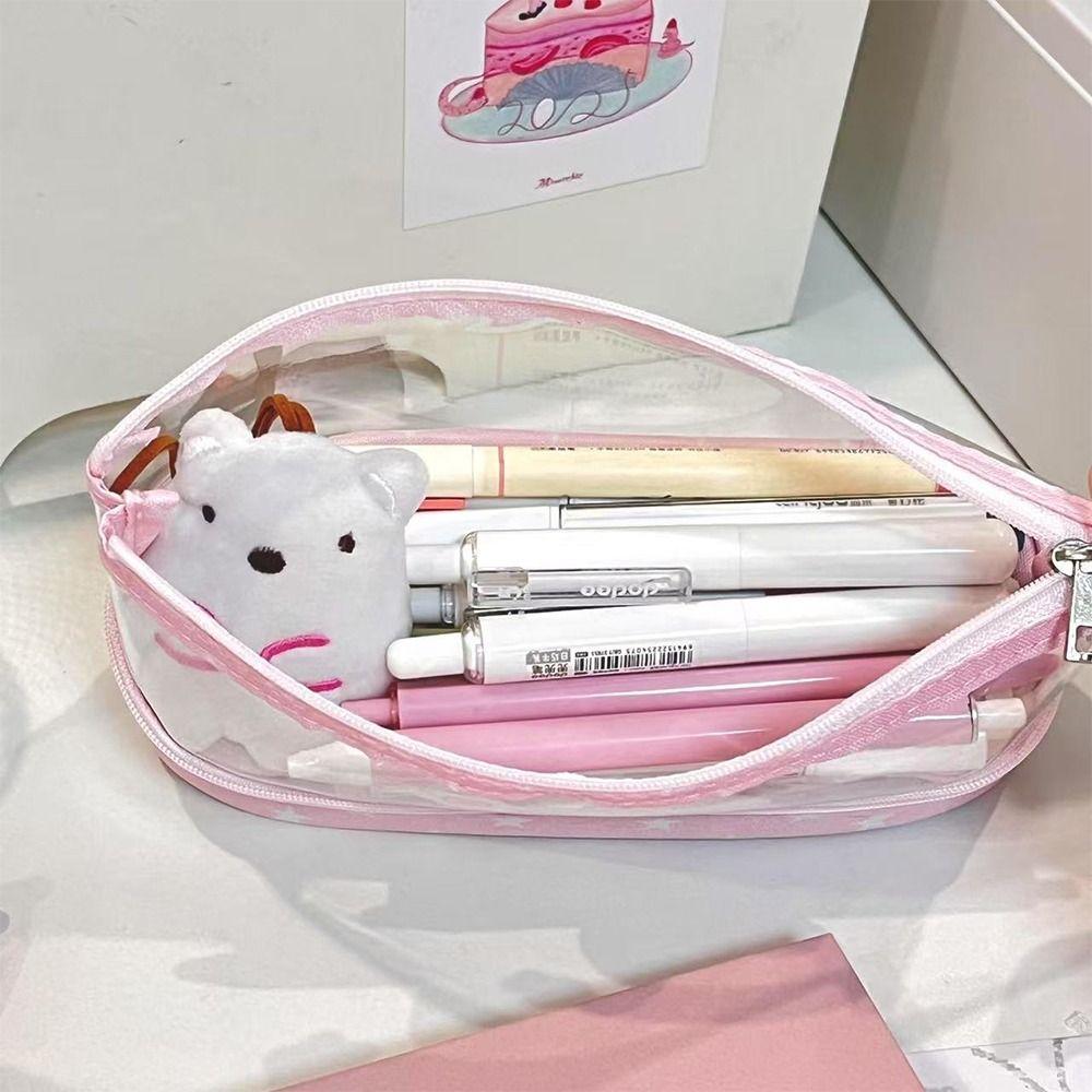 Pink Star Rabbit Pattern Pen Bag Double Layers Stationery Storing Bag Stationery Bag Students