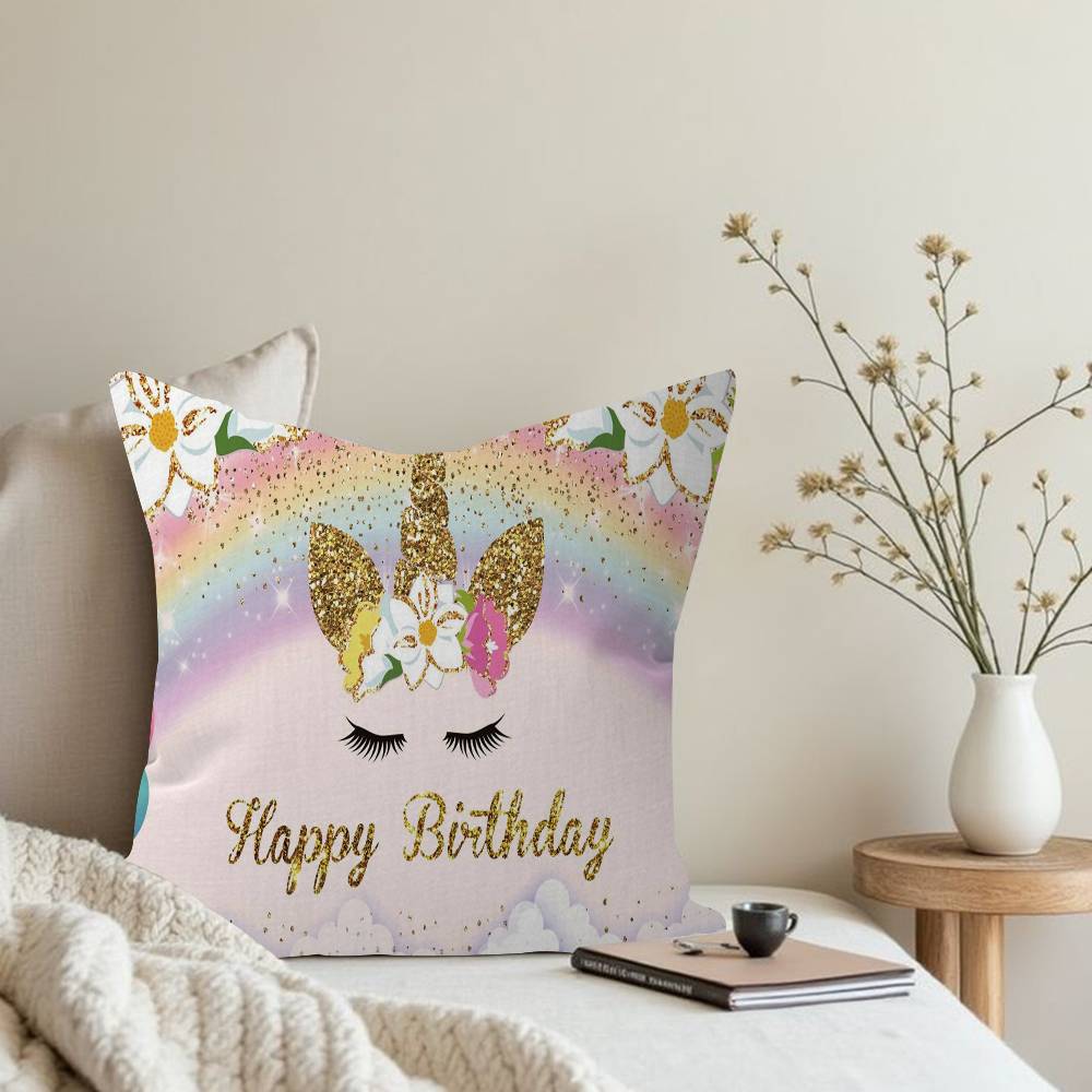 Unicorn Birthday Decor Rainbow Unicorn Personalized Pillow Dust Cover Bedroom Kids Party Decor Pillowcase Birthday Children Gift