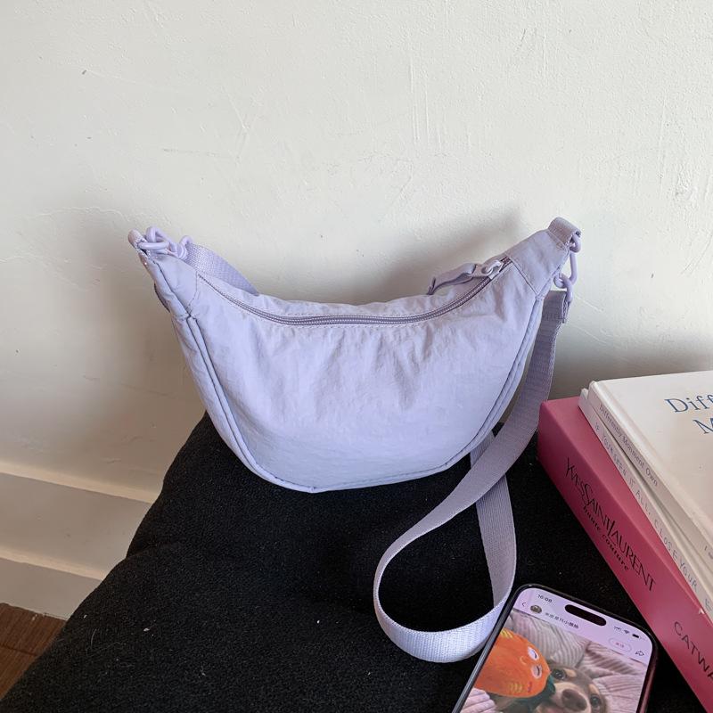 Small Dumpling Bag for Women Solid Color Nyl Hobos Messenger Bags Simple Design Female Hook Clutch Purse Shoulder Bag Handbag