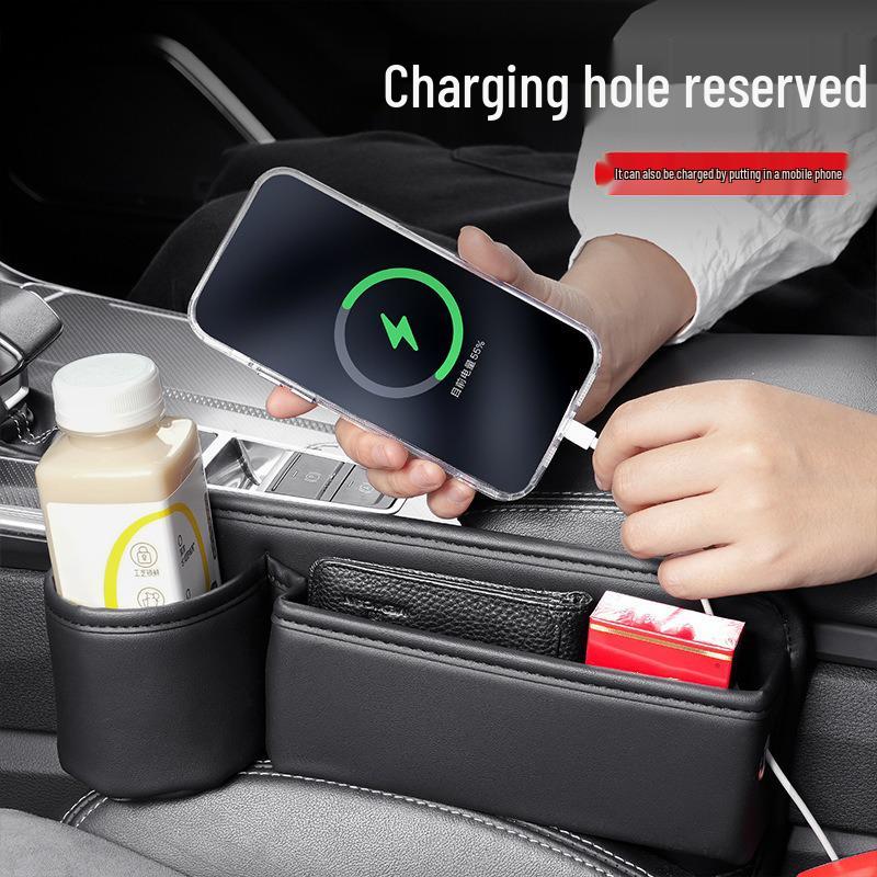 Leakproof Leather Car Seat Gap Organizer with Cup Holder