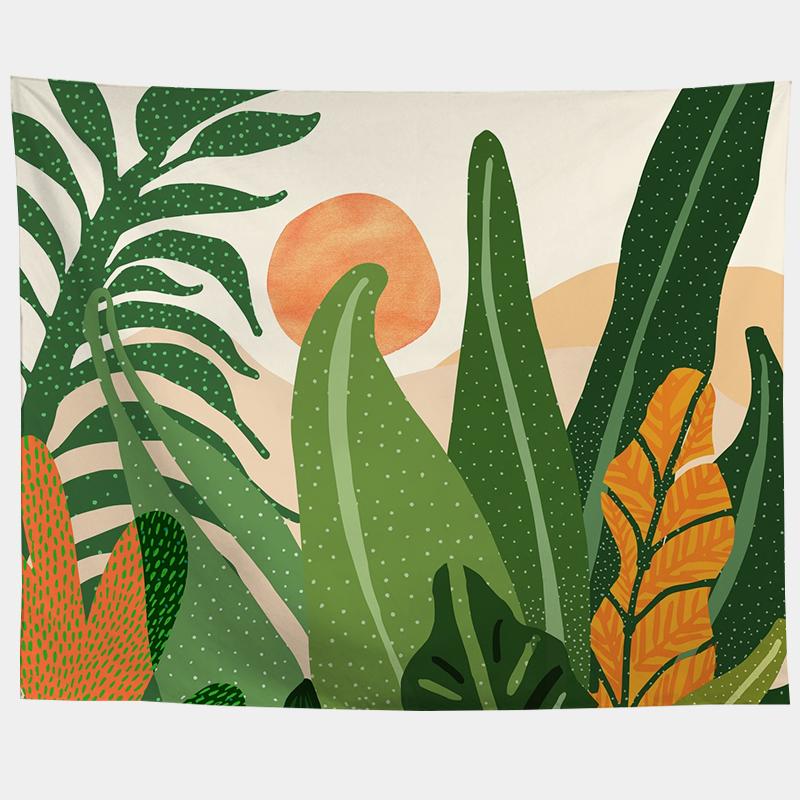 Watercolor Sea Sunset Tropical Forest Print Tapestry  Plants Abstract Landscape Living Room Bedroom Home Decor