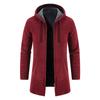 Winter Herren Plüsch Dick Mittel Lang Strickjacke Gestrickter Pullover Reißverschluss Cardigan Kapuze