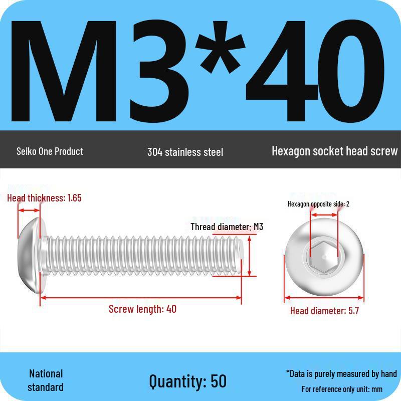 304 Stainless Steel Pan, Half, and Round Head Hexagon Screws (M2-M12)