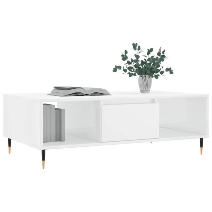 VidaXL Table basse blanc brillant 104x60x35 cm bois d'ingénierie 827078
