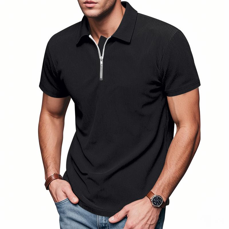 Herren Sommer Lockerer Reißverschluss Halb-Reißverschluss Revers Kurzarm T-Shirt