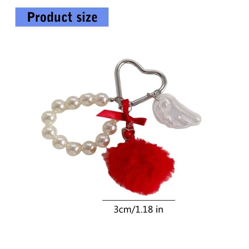 Elegant Pearls Pompoms Wing Keychain Winter Stylish Bag Charm Phone Ornament Fashion Accessory Gift For Her