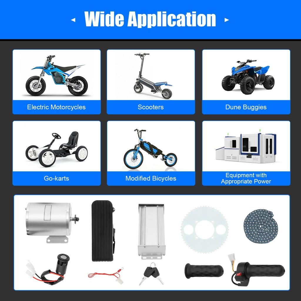 3KW Brushless Motor Kit, 48-72V Electric Bike Conversion Kit with Pedal Accelerator for Scooter E-bike Go Kart DIY Modification