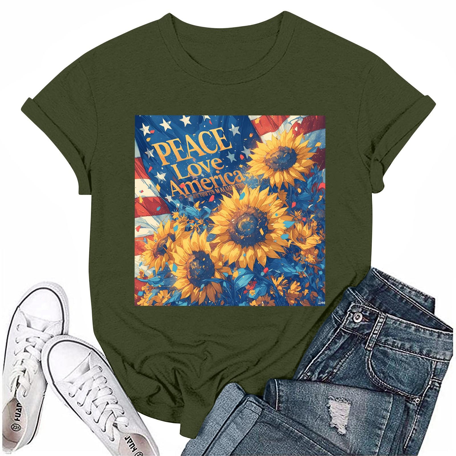 

Женская повседневная футболка с круглым вырезом и коротким рукавом с принтом «День независимости» L армия зеленый