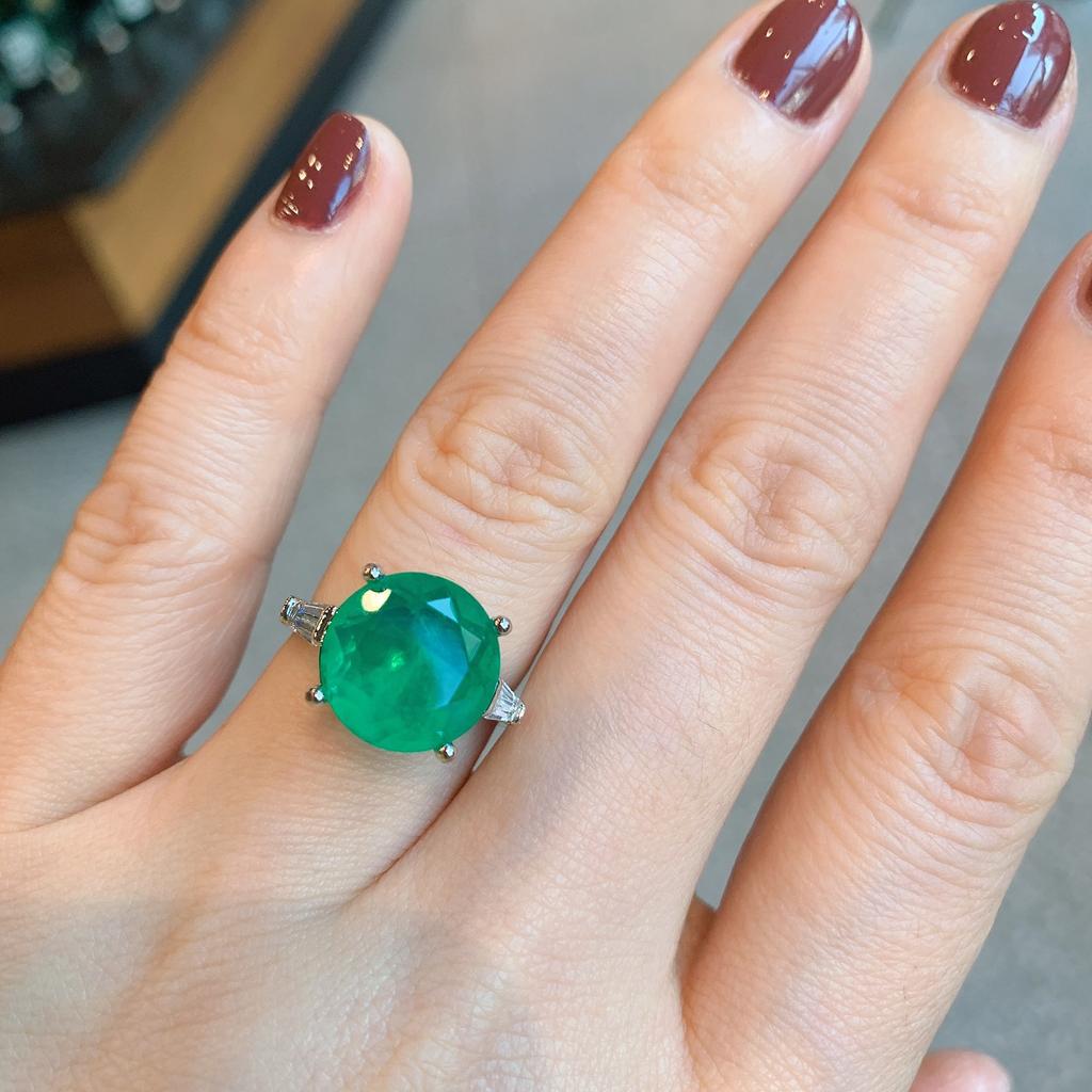 Tiktok Live Broadcast New Cross Border Celebrity Ring Round Imitation Emerald Simulation Palaiba Color Jewelry