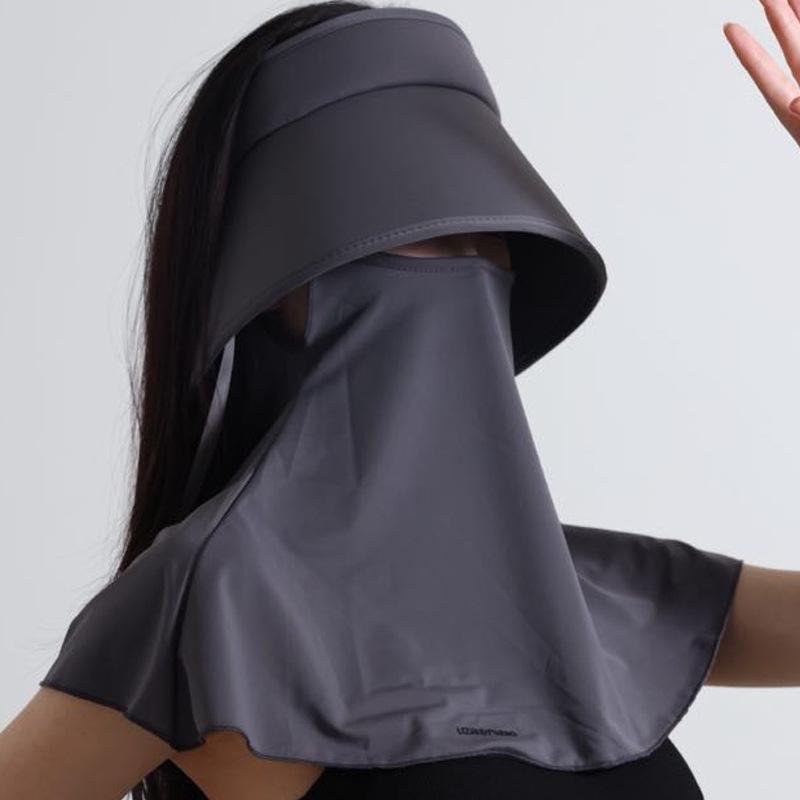 Women's UV Protection Facekini: Removable Ice Silk Mask with Brim, Full Face & Neck Shield.