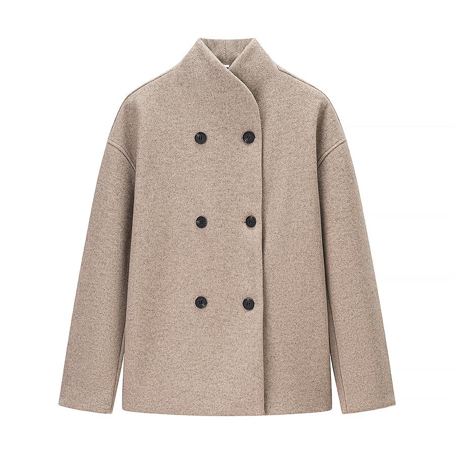 Autumn 2025 Double-Breasted Wool Coat - Casual British Style Small хаки