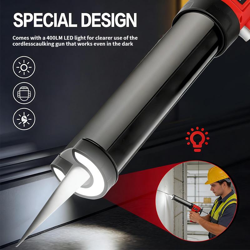 AKX0V Cordless Caulk Gun with High Brightness LED Light 250kg Force Electric Sealant Gun for Construction & DIY