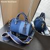 Patchwork Colorblock Mini Handbags For Women Denim Shoulder Cross Body Bags Casual Street Small Boston Bag  Designer Purses