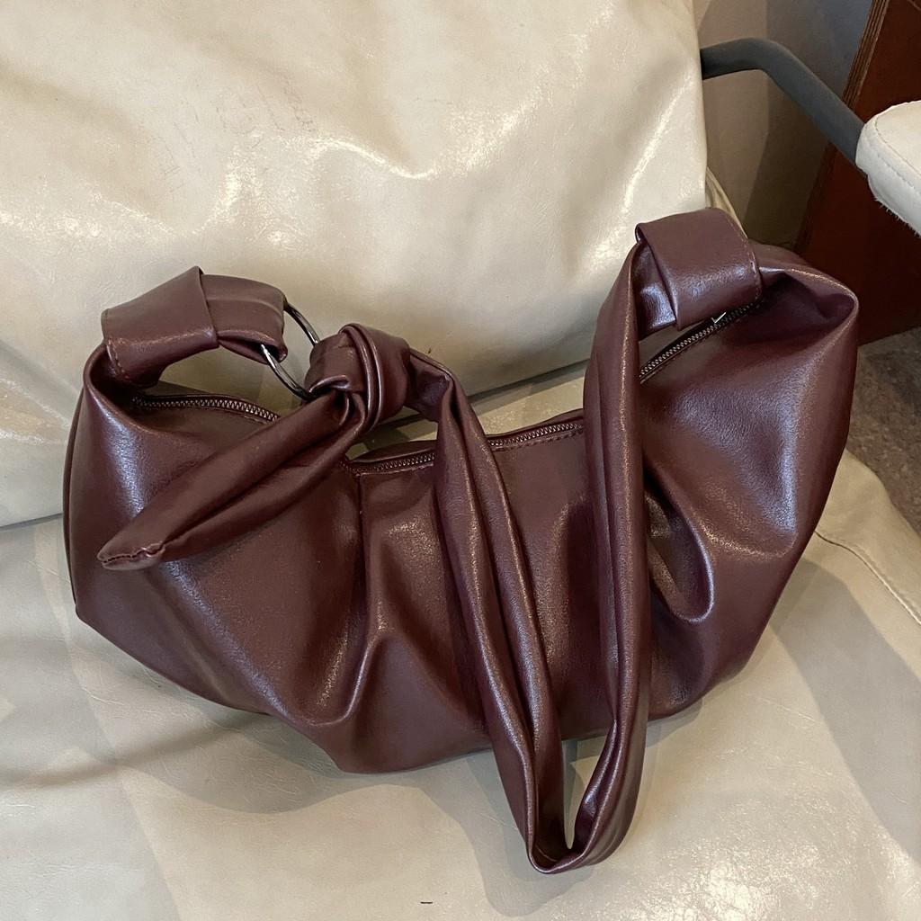 IELGY Korean Style Large-Capacity Retro Soft Leather Pleated Dumpling Bag Lazy Style Casual All-Match One-Shoulder Under