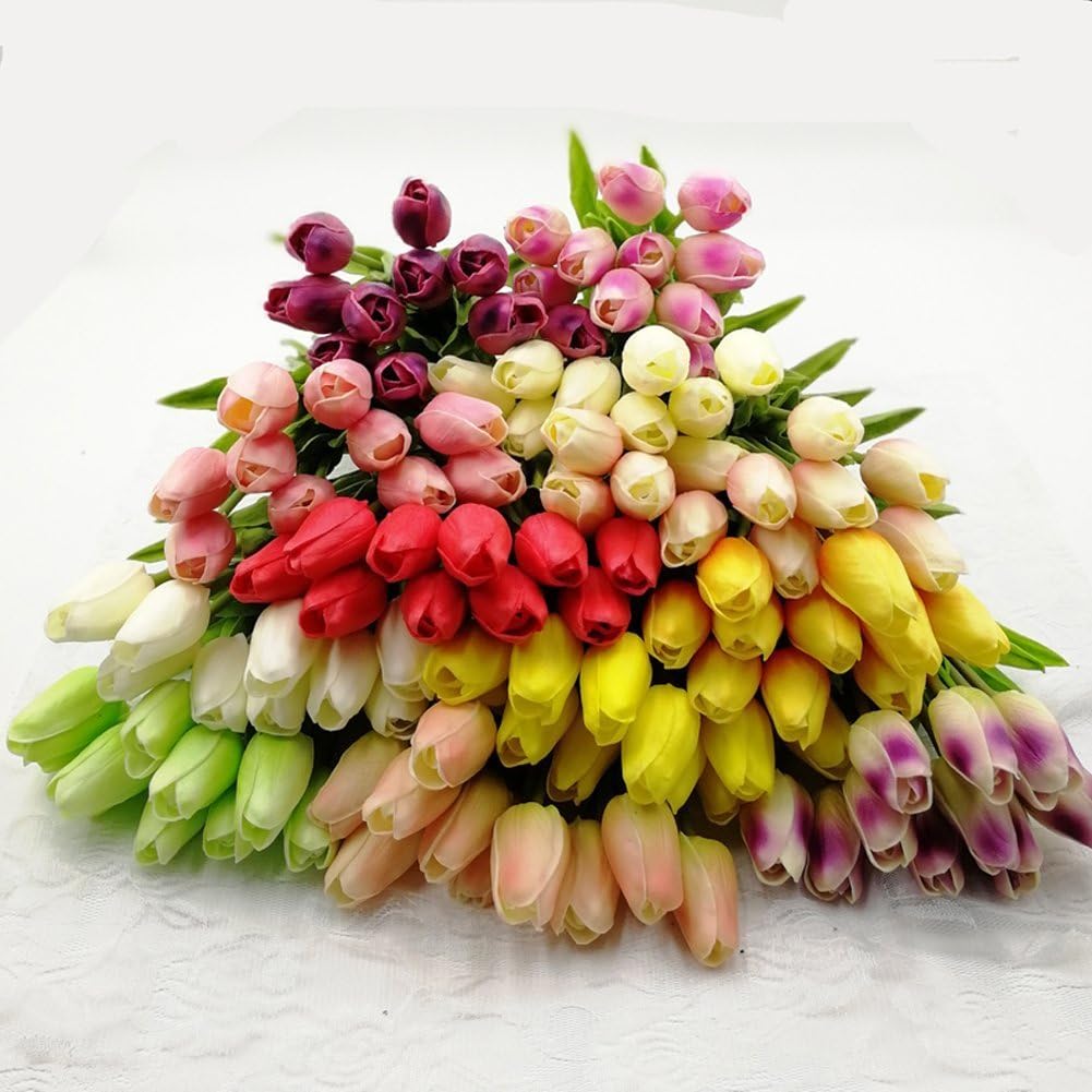 30 Pcs Artificial Tulip Flower Mini Real Touch Fake Flowers Wedding Bouquet Home Decorations for Mother Wife Girlfriend