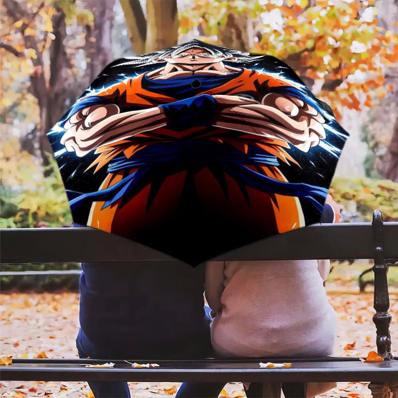 1 PC Automatic Folding Umbrella - Son Goku Pattern Portable Foldable Design With 8 Ribs Christmas Birthday Gifts