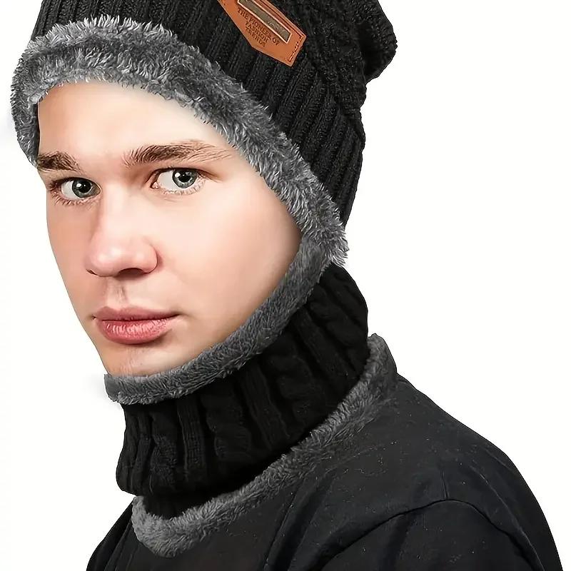Winter Hats Knit Cap Men and Women Wool Hat Coral Fleece Scarf Outdoor Riding Hat Warm Thickening Plus Wool Neck Protect Cap