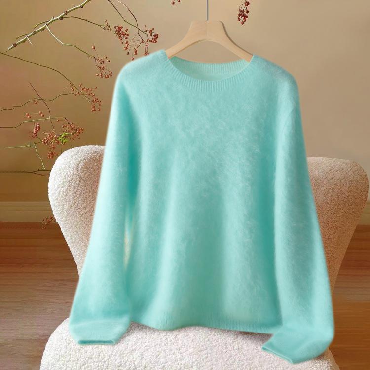 Women's Island Fine 100% Pure Cashmere Brushed Round Neck Loose Knit One-Piece Sweater for Babies