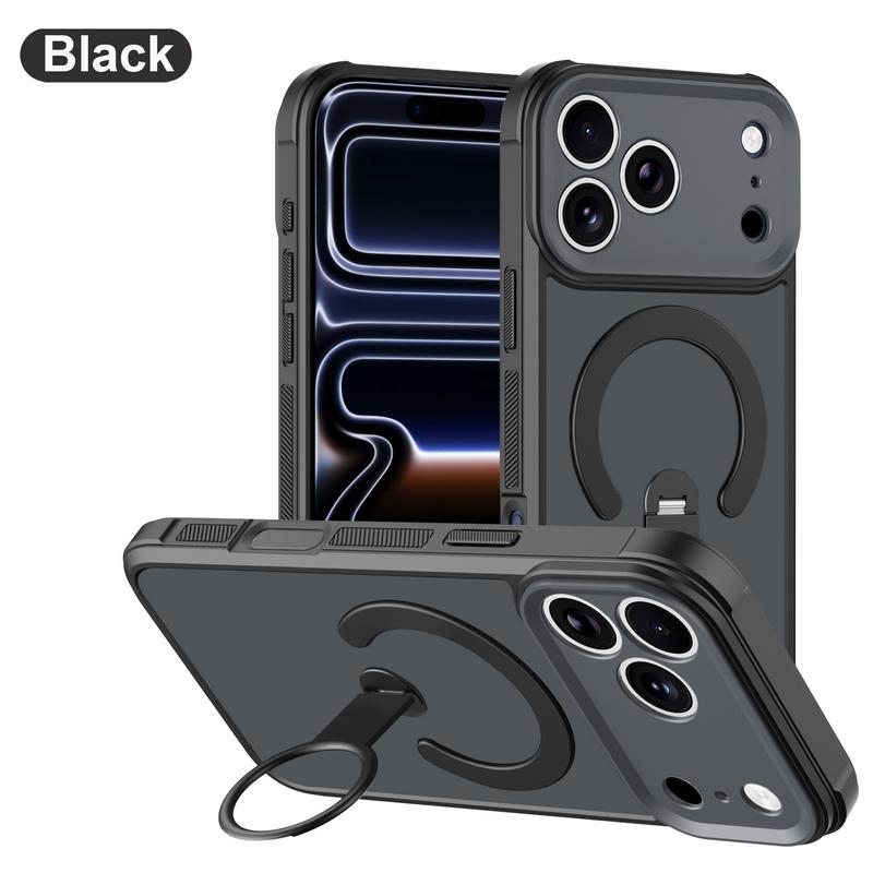 Magnetic For Magsafe Stand Phone Case For iPhone 17 Pro Max 16 15 14 13 Luxury 360 Rotating Ring Holder Protection Shockproof Cover