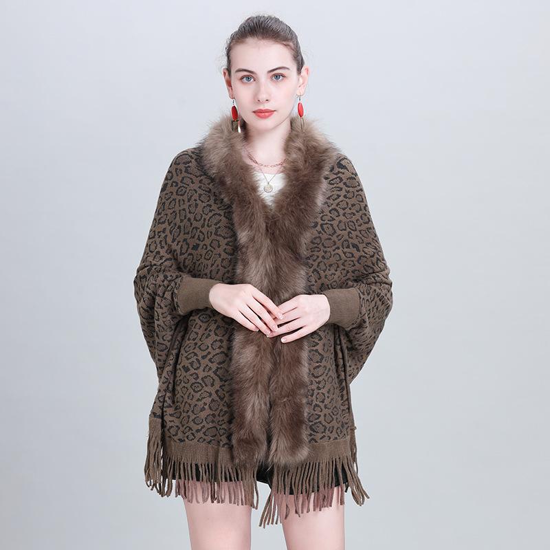 New Faux Fur Collar Imitation Cashmere Women Scarf Winter Vintage Leopard Poncho Warm Thick Wrap Capa Para Mujer Pashmina Shawl