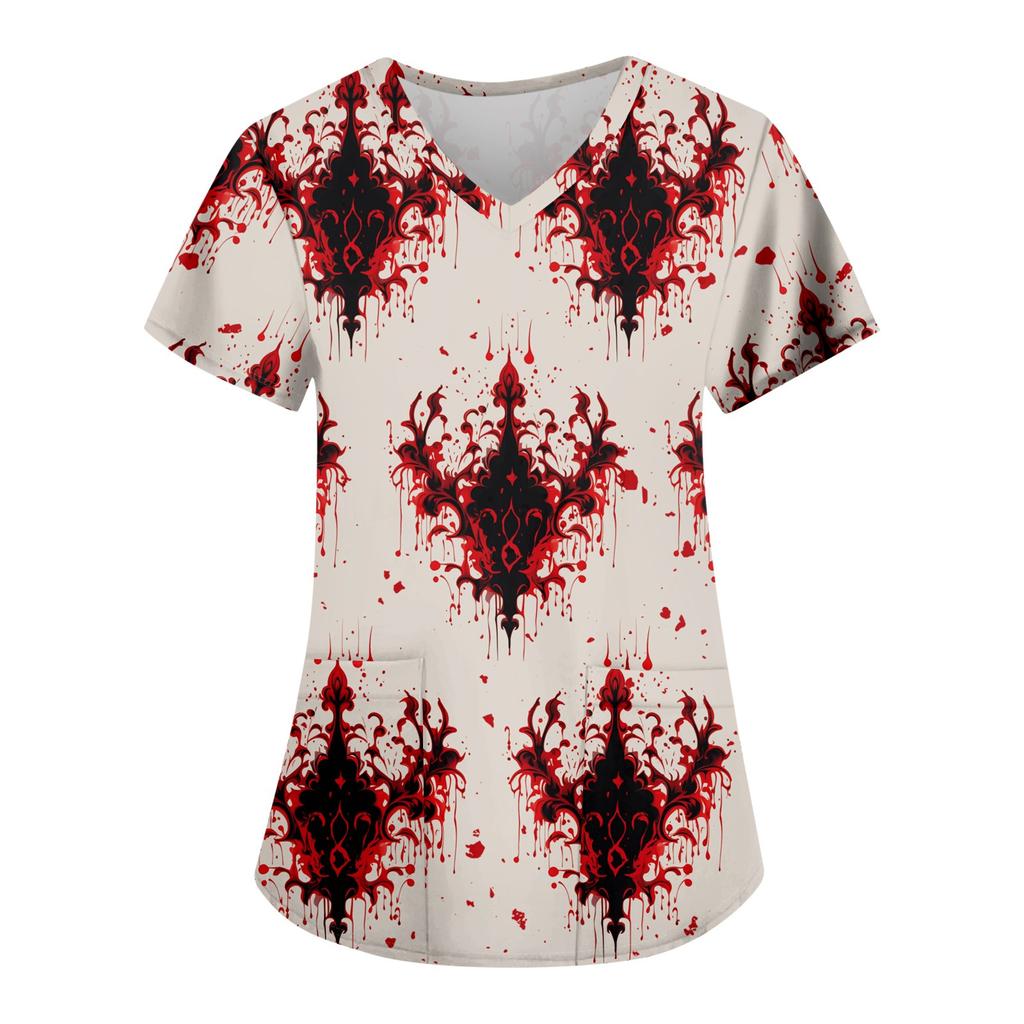 Women's Fashion Casual Halloween Printed Pocket T-shirt Tops