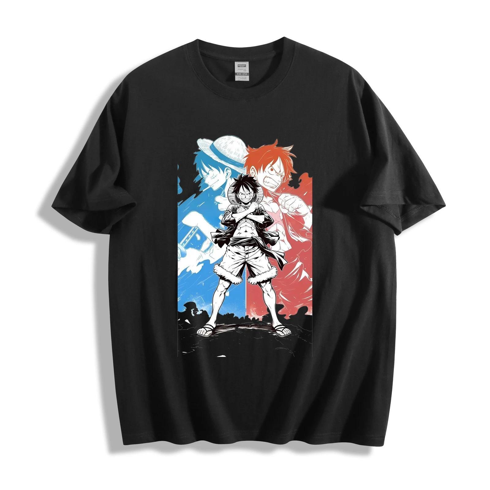 

Luffy Collage One Piece T-Shirt - Red & Blue Dual Art Unisex Tee S