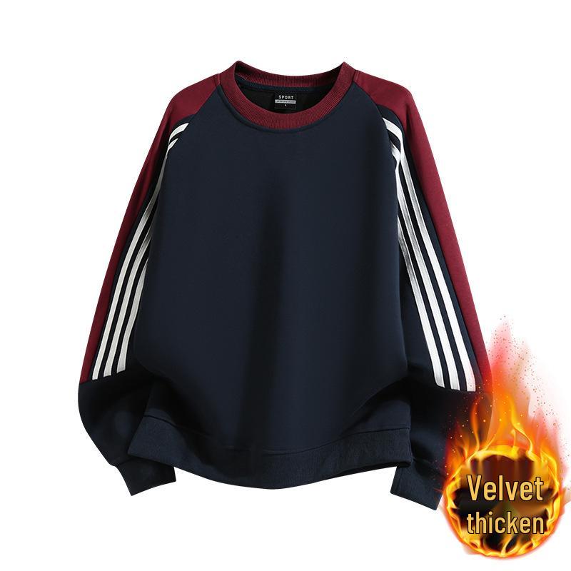 

2025 Unisex Fleece-Lined Sweatshirt Set: High Street Three Stripes, Round Neck, Autumn/Winter Warmth L темно-синього кольору