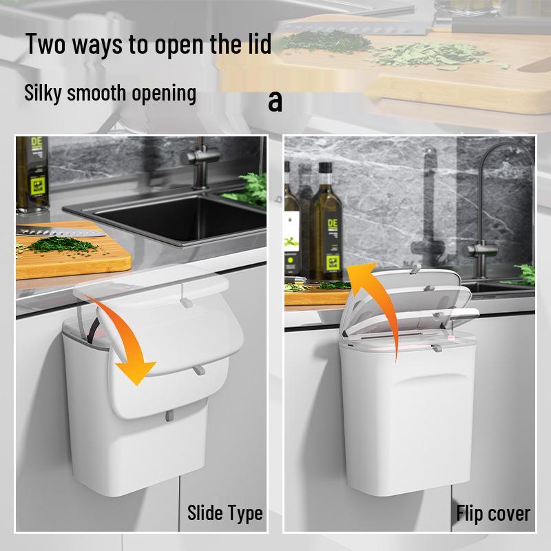 Hanging Kitchen Trash Can with Sliding Lid and Inner Bucket for Household Use