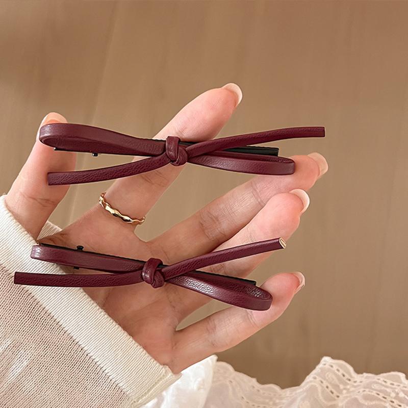 2pcs Korean Style PU Leather Bow Hair Clip Simple Versatile Delicate Y2k Girls Bobby Pin Sweet Charming Hair Accessories