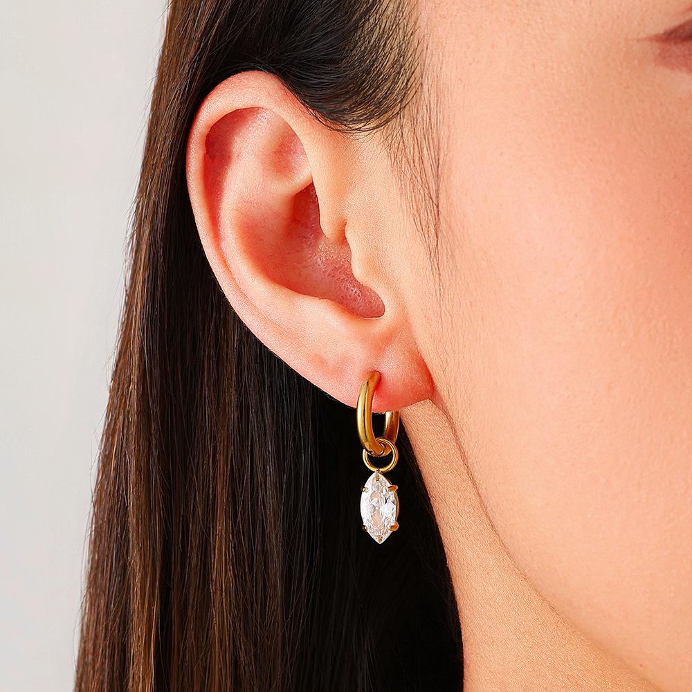 18K Gold Waterproof Stainless Steel Hoop Earrings with Cubic Zirconia.