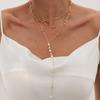 Wind Rice Grain Imitation Pearl Beaded Collarbone Necklace, Simple Metal Round Bead Chain Fringed Necklace
