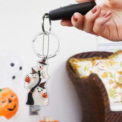 2/3/5/8/10Pcs Halloween Keychain Pendant 2D Spooky Ghost Pumpkin Design Acrylic Halloween Decoration Keychain Pendant